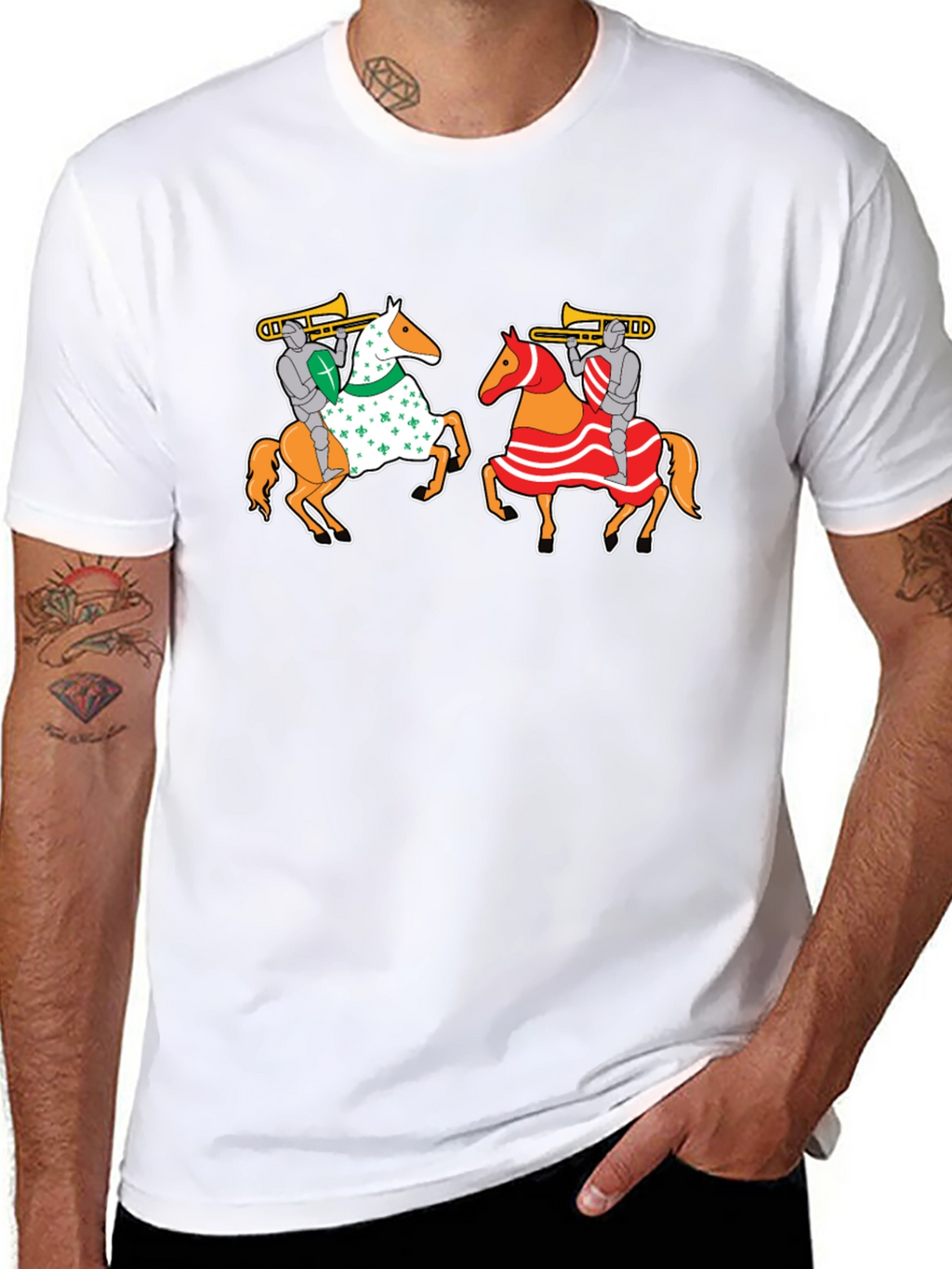 Knights on Horseback T-Shirt - Fun Trumpet Design