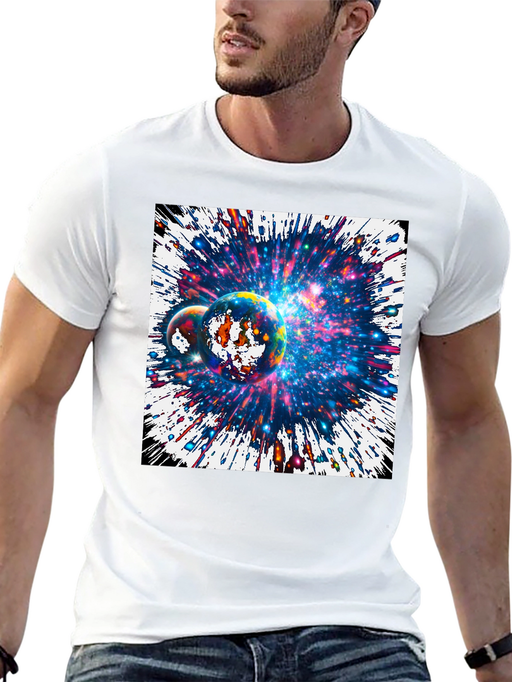 Cosmic Planets Graphic Tee - Black Cotton T-Shirt