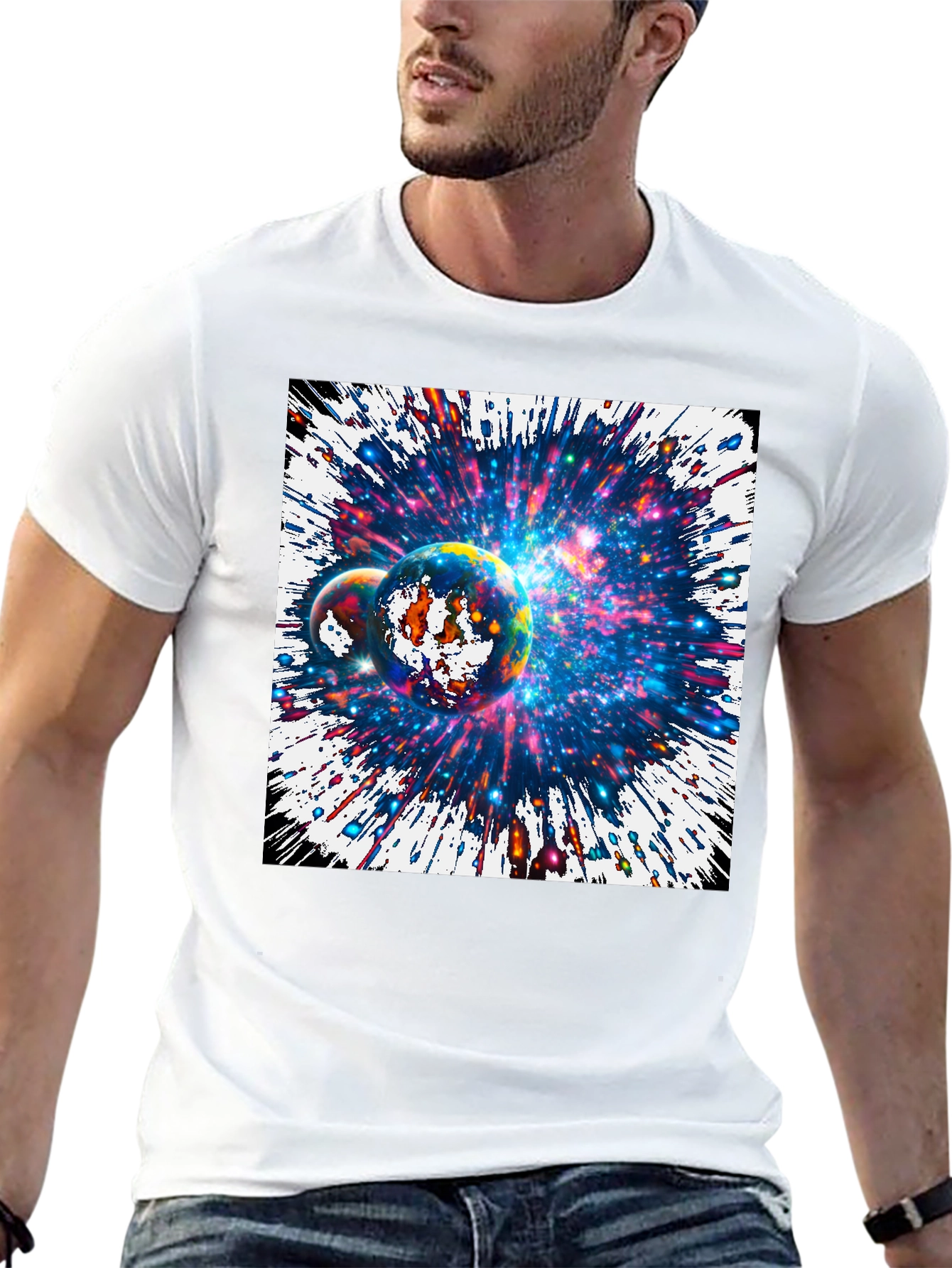 Cosmic Planets Graphic Tee - Black Cotton T-Shirt