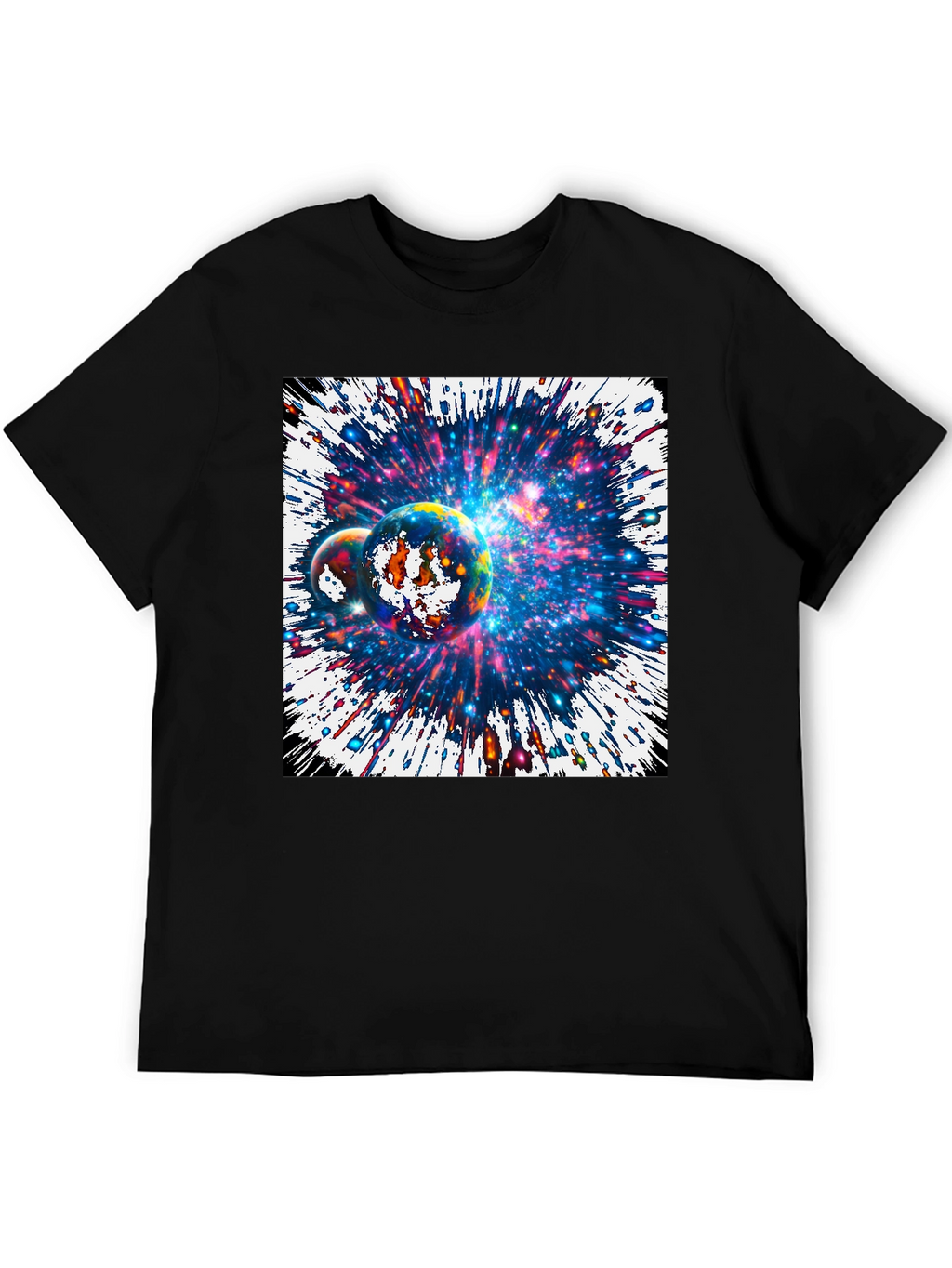 Cosmic Planets Graphic Tee - Black Cotton T-Shirt