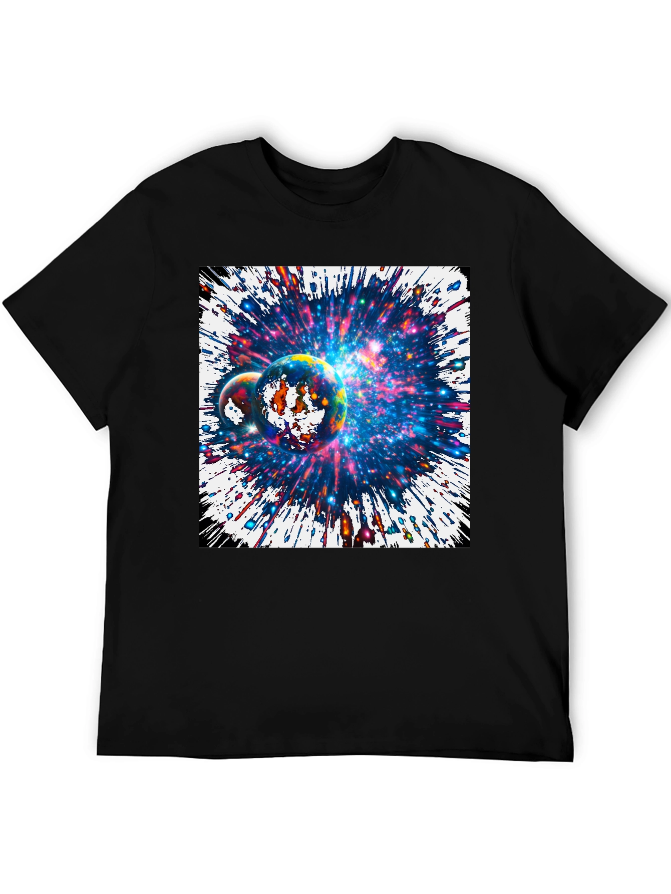 Cosmic Planets Graphic Tee - Black Cotton T-Shirt