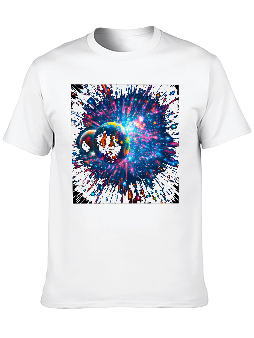 Cosmic Planets Graphic Tee - Black Cotton T-Shirt