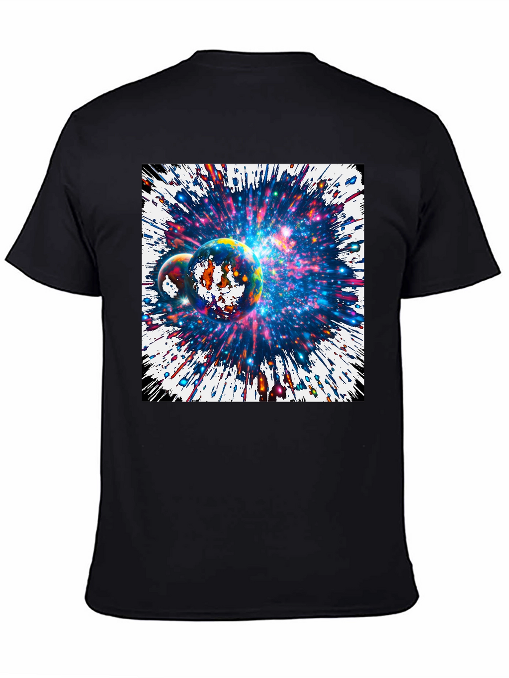 Cosmic Planets Graphic Tee - Black Cotton T-Shirt
