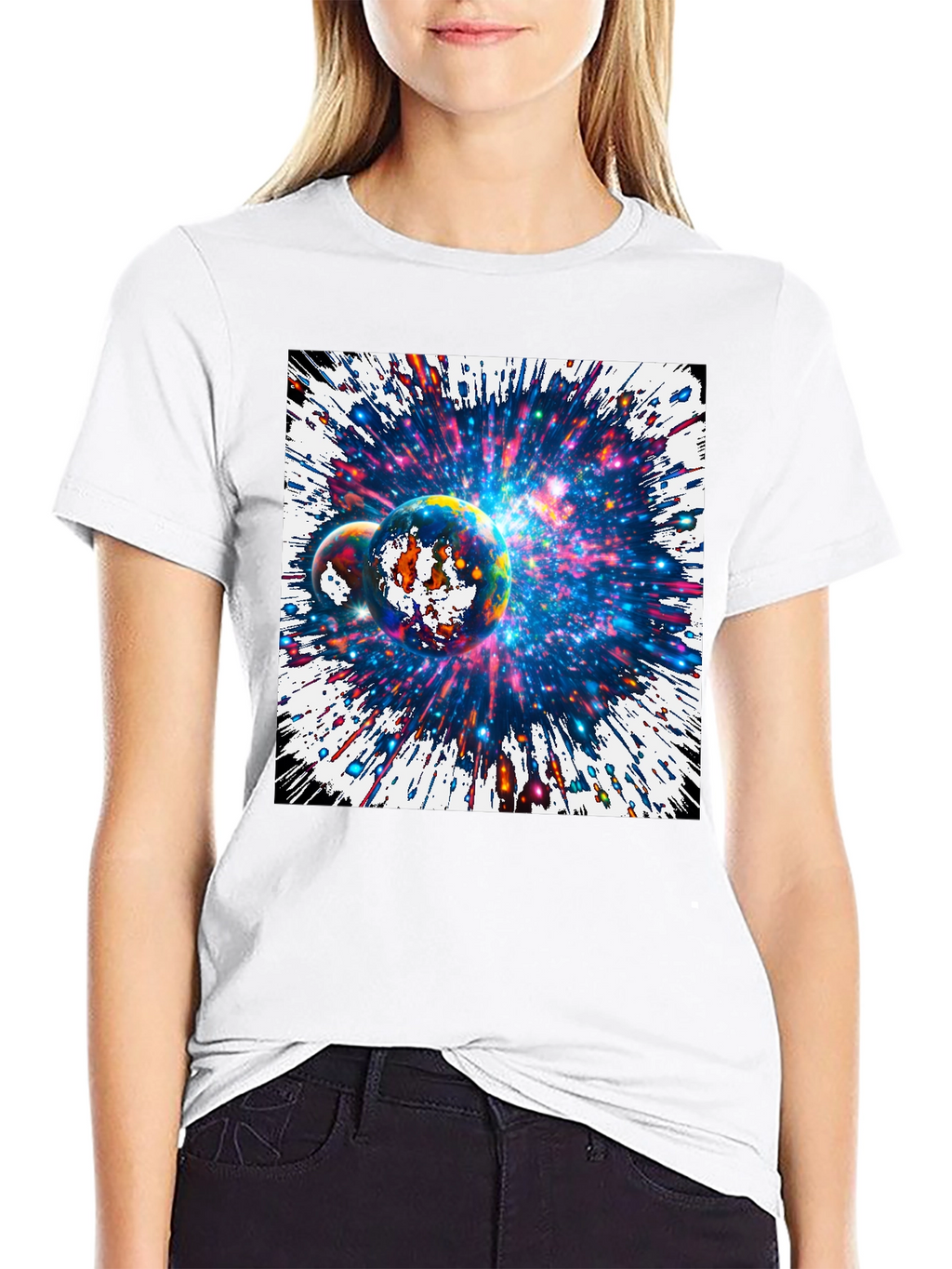 Cosmic Planets Graphic Tee - Black Cotton T-Shirt