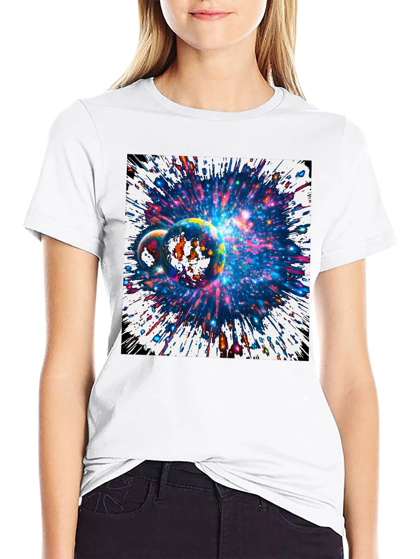 Cosmic Planets Graphic Tee - Black Cotton T-Shirt