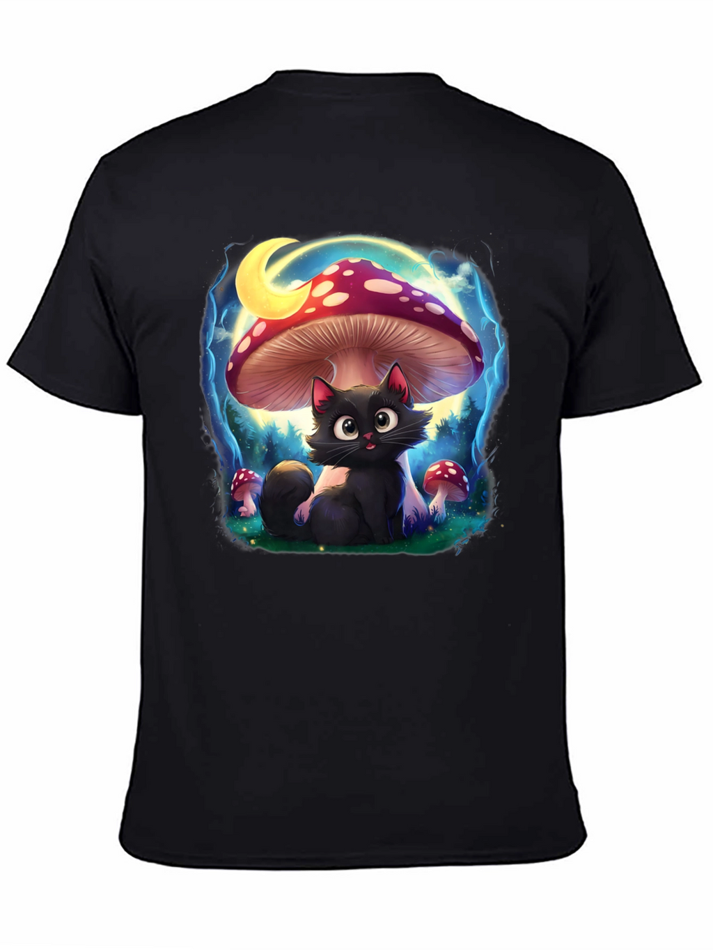 Black Cat Mushroom T-Shirt: Whimsical & Unique Design