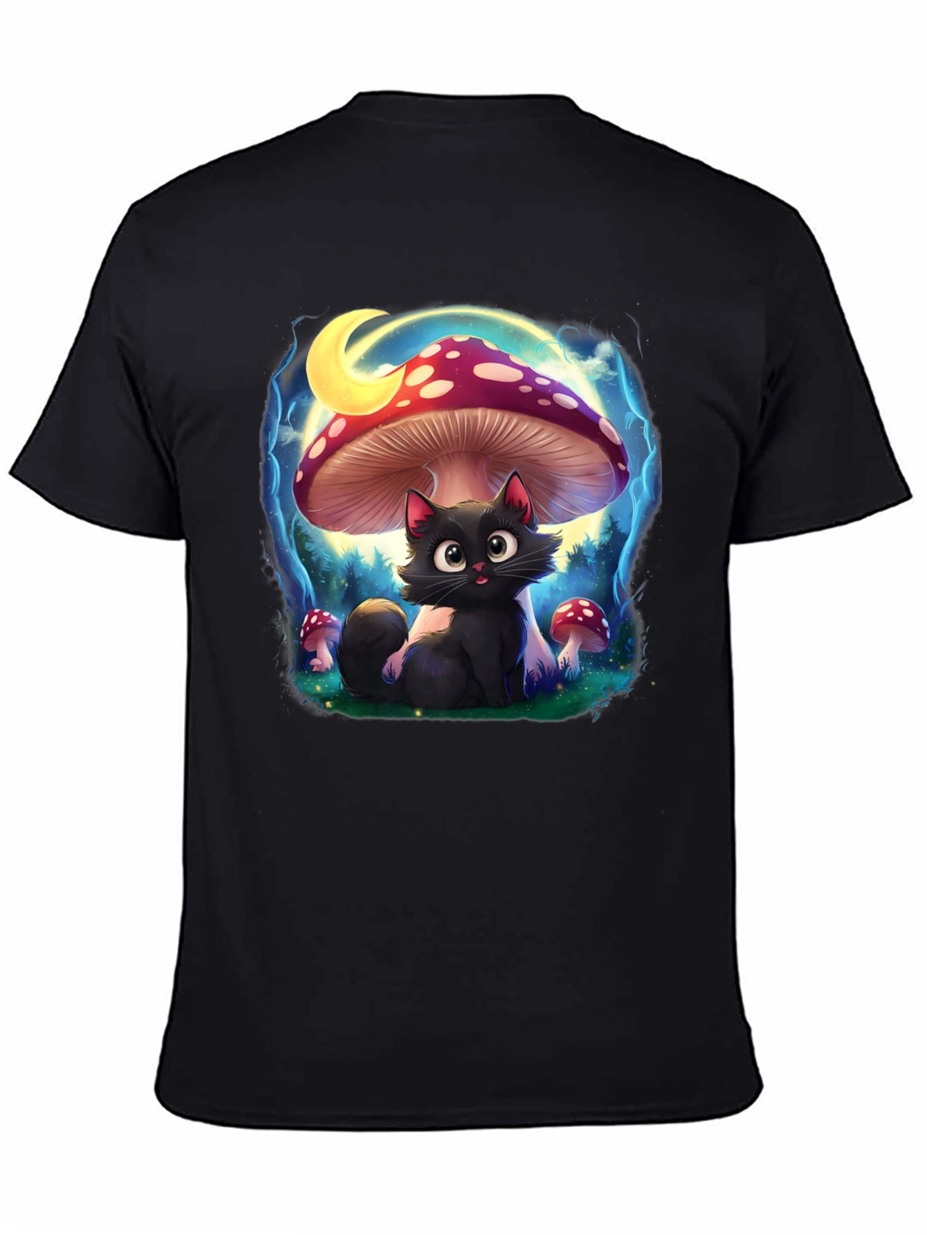 Black Cat Mushroom T-Shirt: Whimsical & Unique Design