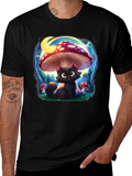 Black Cat Mushroom T-Shirt: Whimsical & Unique Design