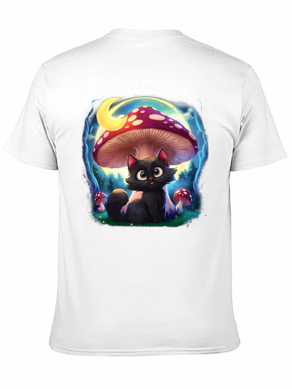 Black Cat Mushroom T-Shirt: Whimsical & Unique Design