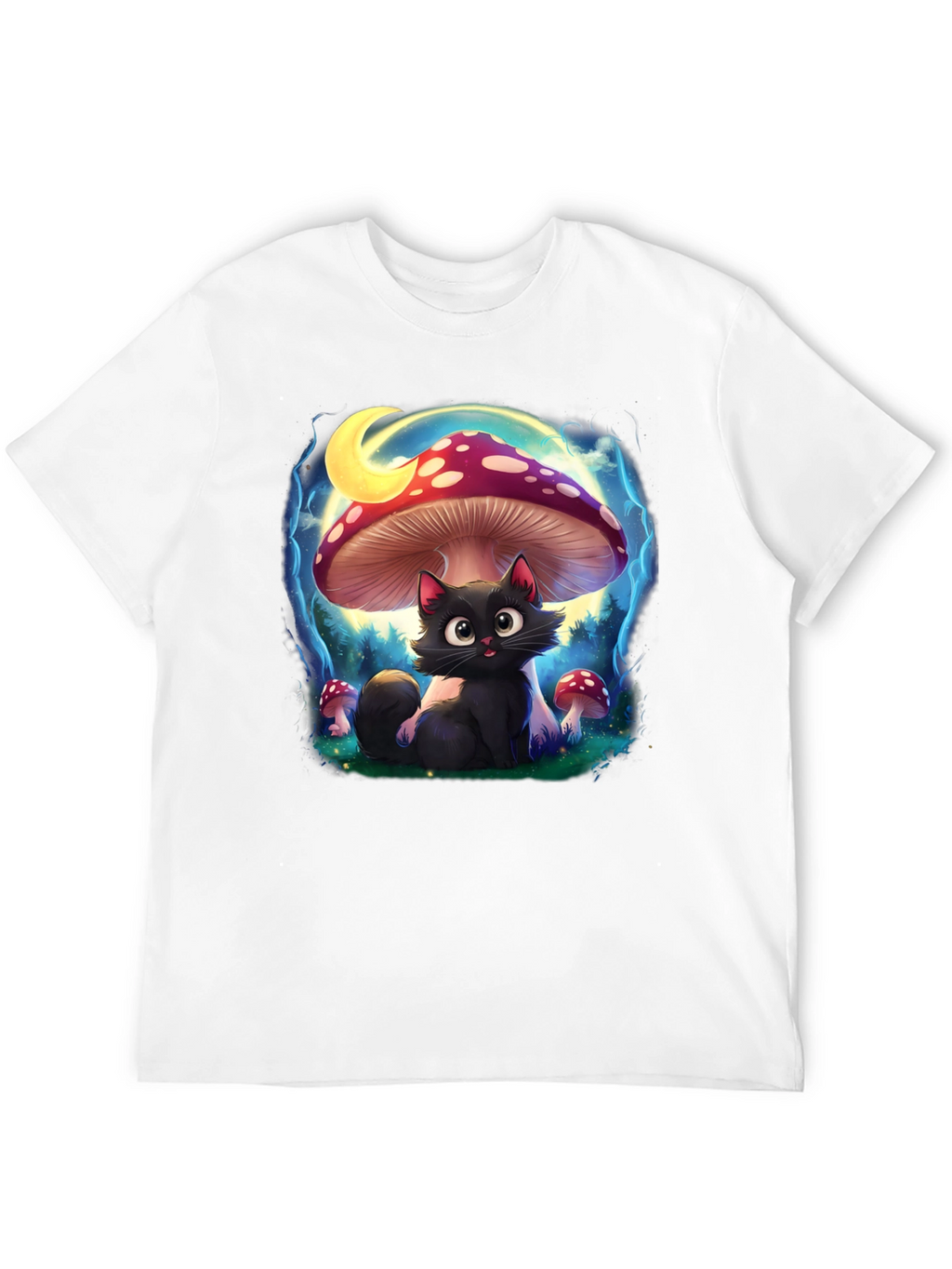 Black Cat Mushroom T-Shirt: Whimsical & Unique Design