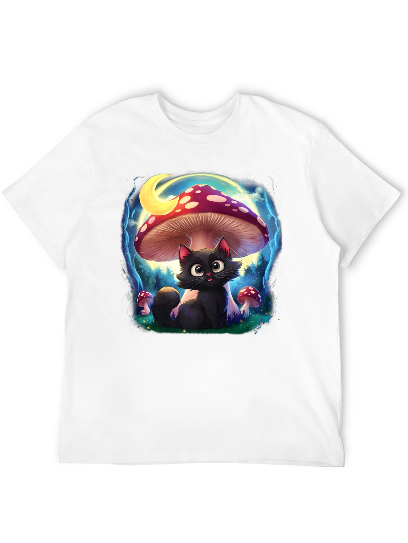 Black Cat Mushroom T-Shirt: Whimsical & Unique Design