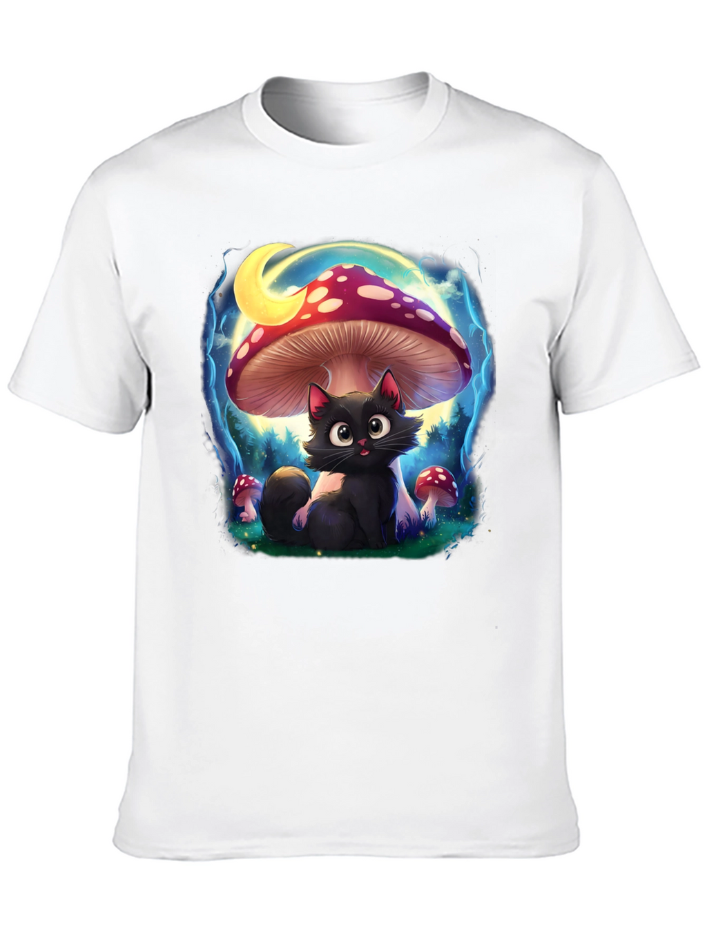 Black Cat Mushroom T-Shirt: Whimsical & Unique Design