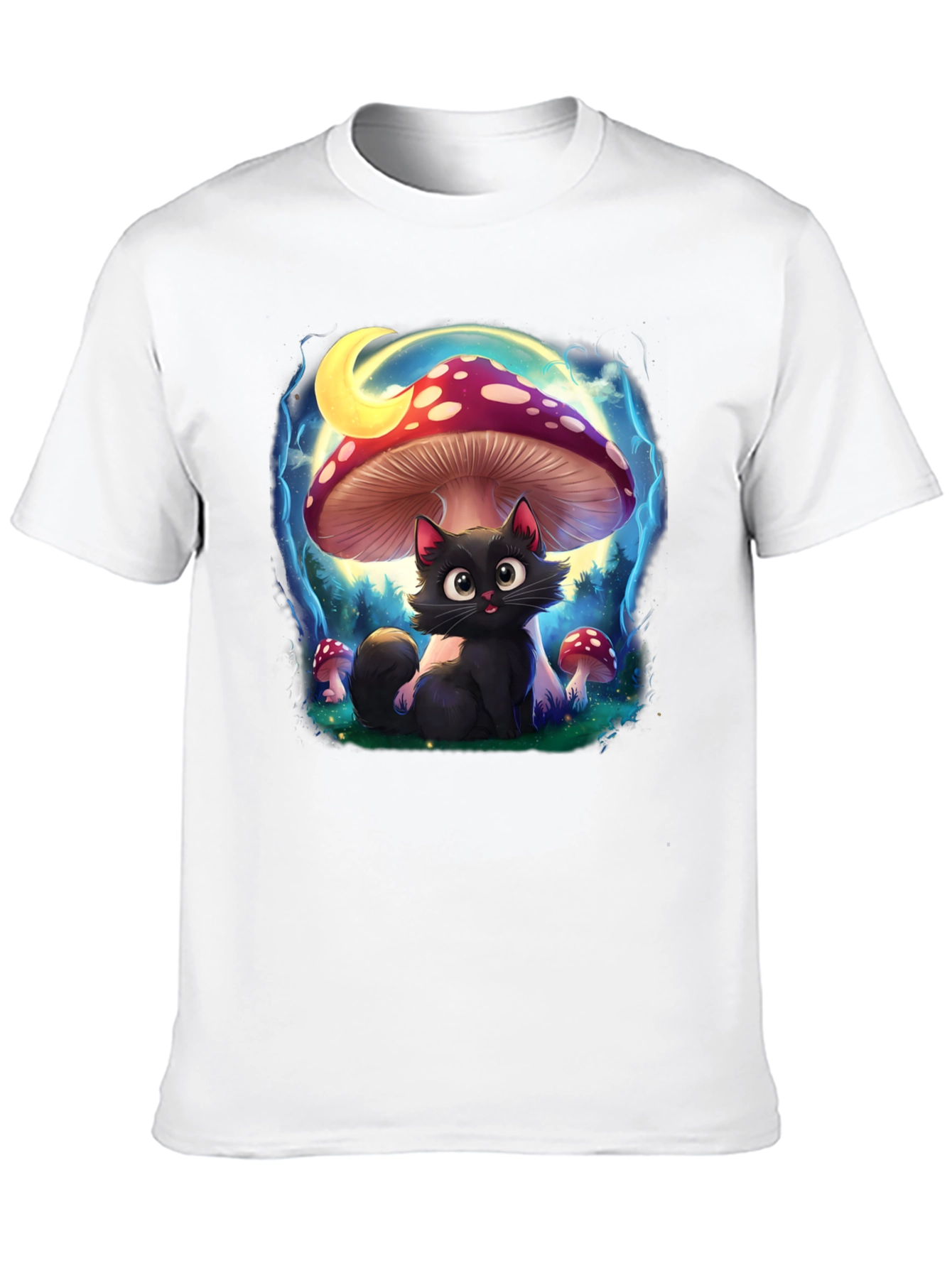 Black Cat Mushroom T-Shirt: Whimsical & Unique Design