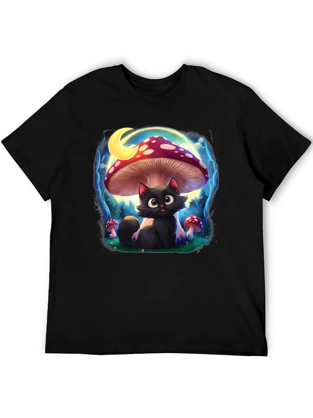 Black Cat Mushroom T-Shirt: Whimsical & Unique Design