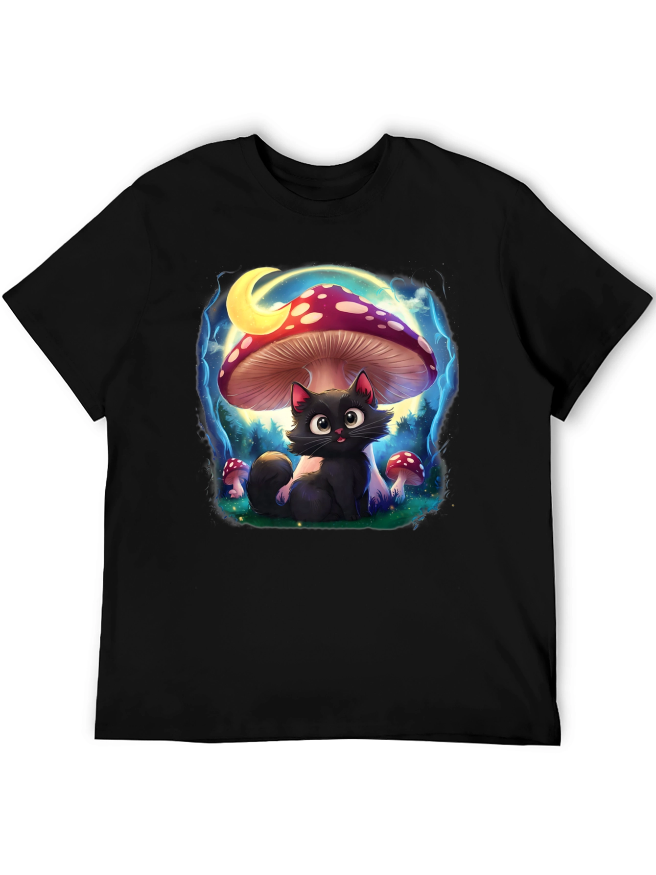 Black Cat Mushroom T-Shirt: Whimsical & Unique Design