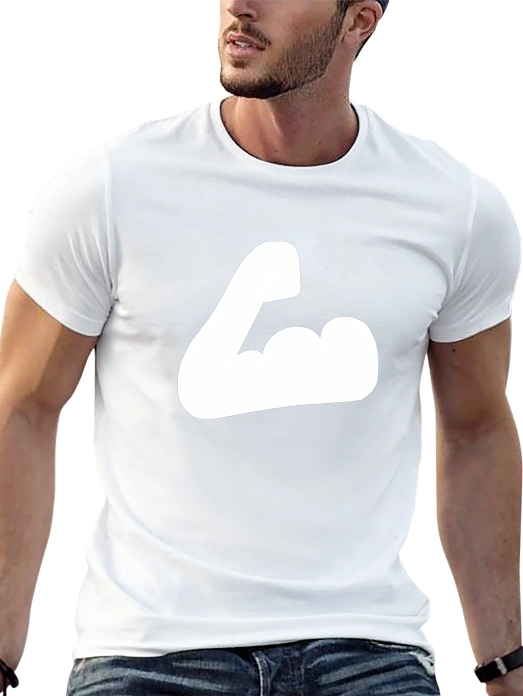 Black T-Shirt with Flexing Arm Graphic