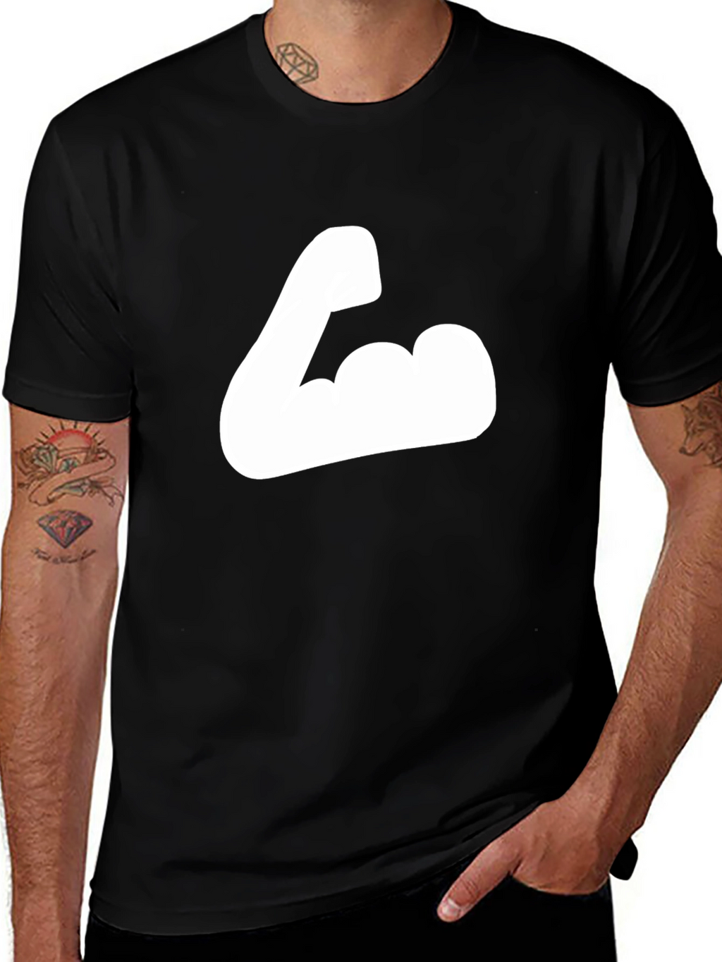 Black T-Shirt with Flexing Arm Graphic