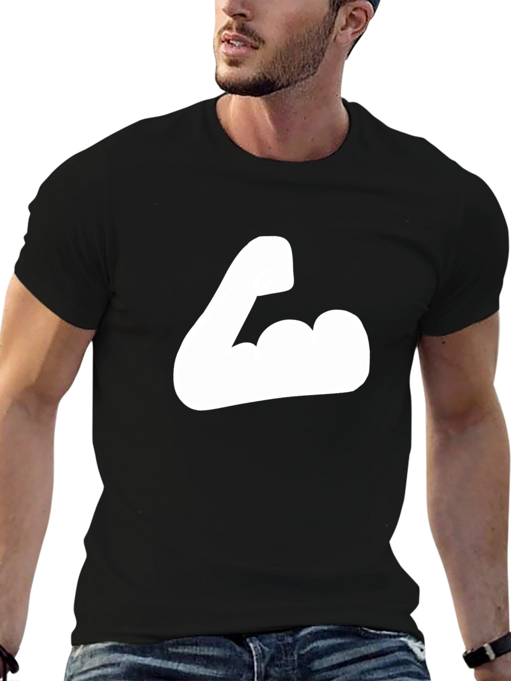 Black T-Shirt with Flexing Arm Graphic