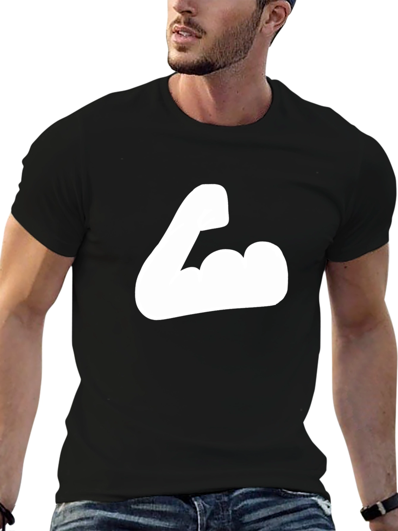 Black T-Shirt with Flexing Arm Graphic