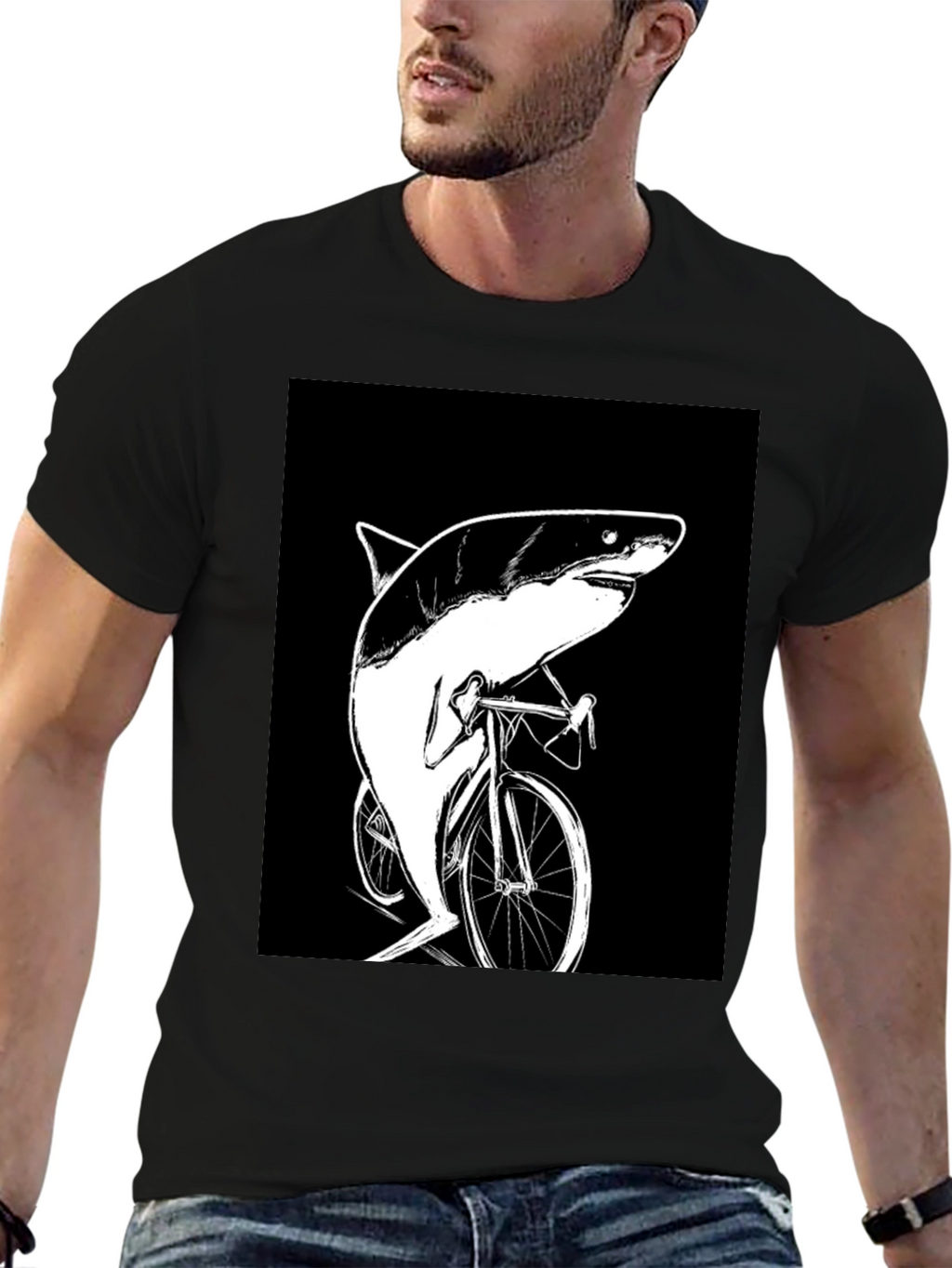 Shark on Bike T-Shirt - Funny Animal Graphic Tee