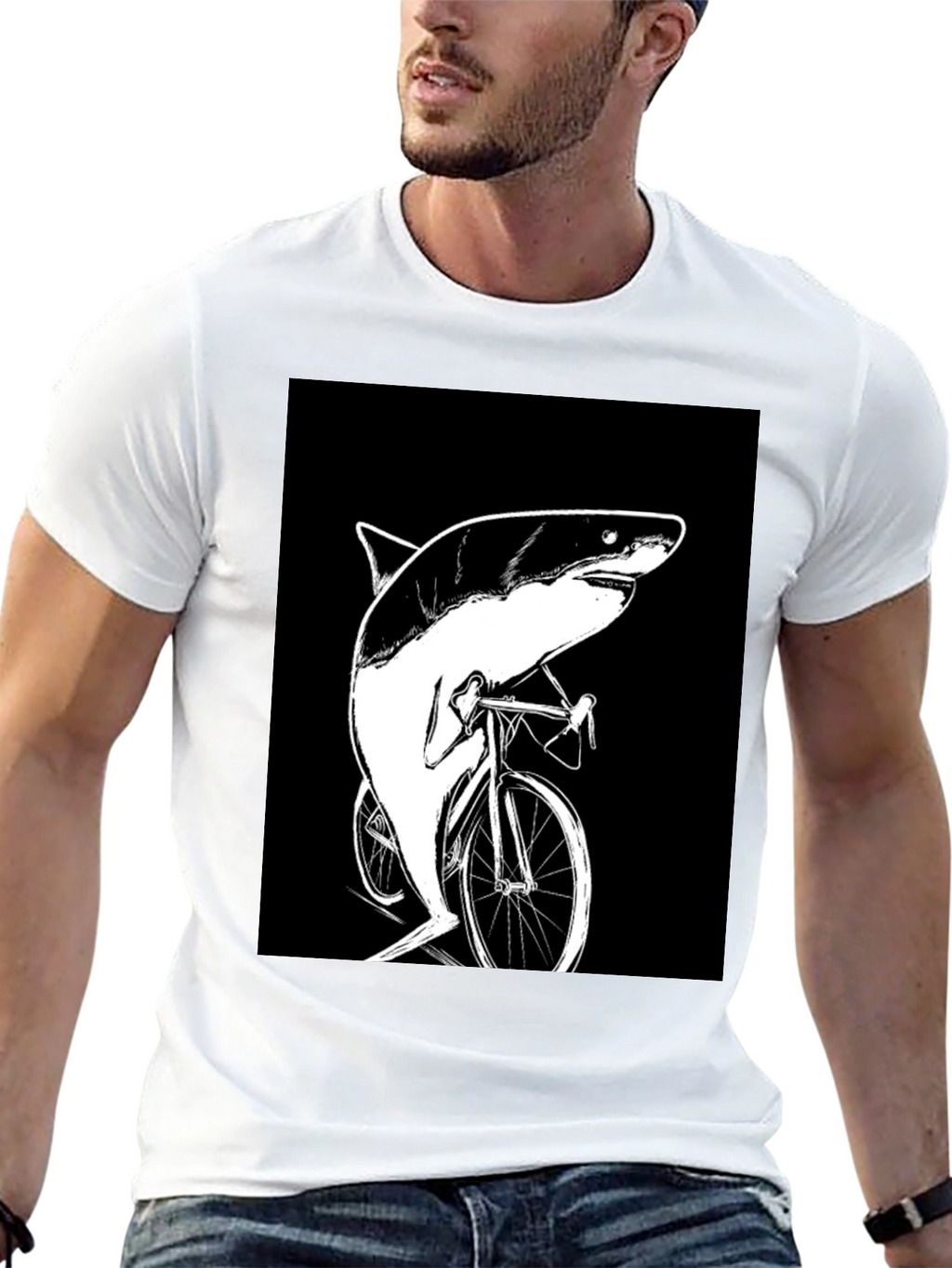 Shark on Bike T-Shirt - Funny Animal Graphic Tee