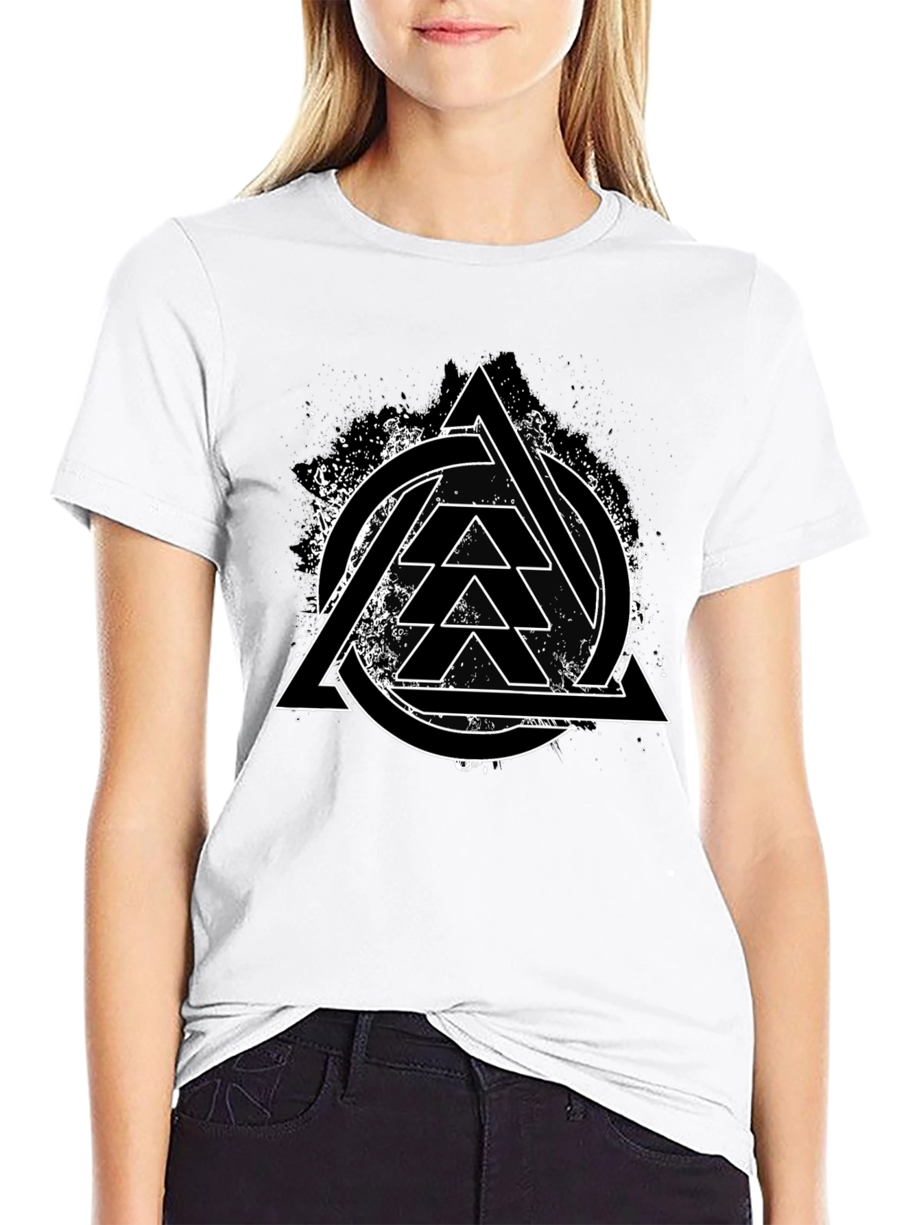 Geometric Graphic Print Black T-Shirt
