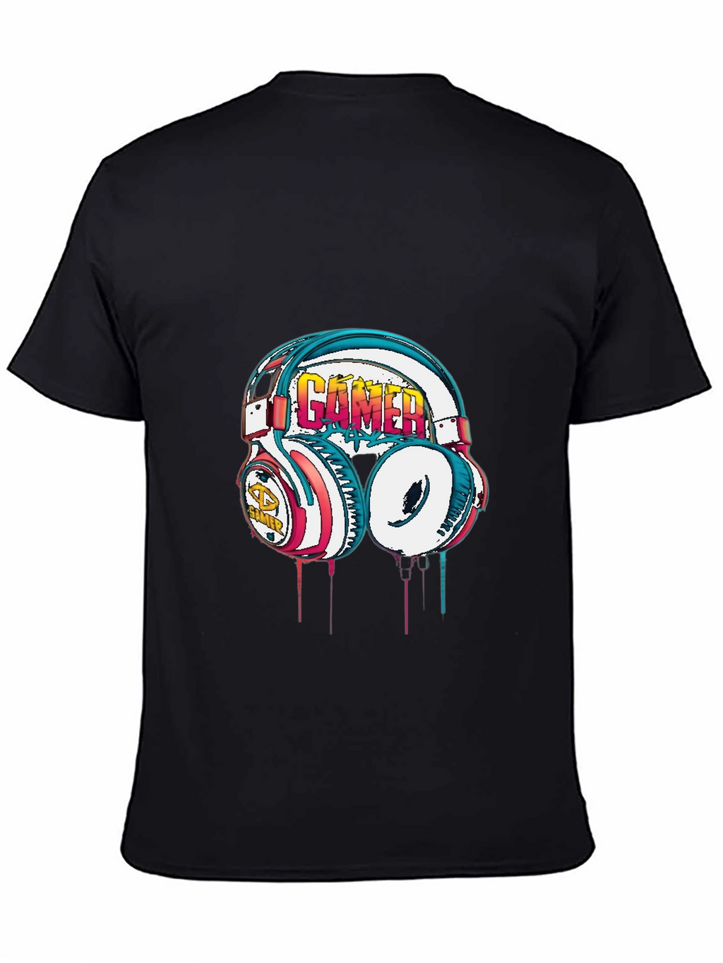 Gamer Headset Graphic Tee - Black Cotton Casual Shirt