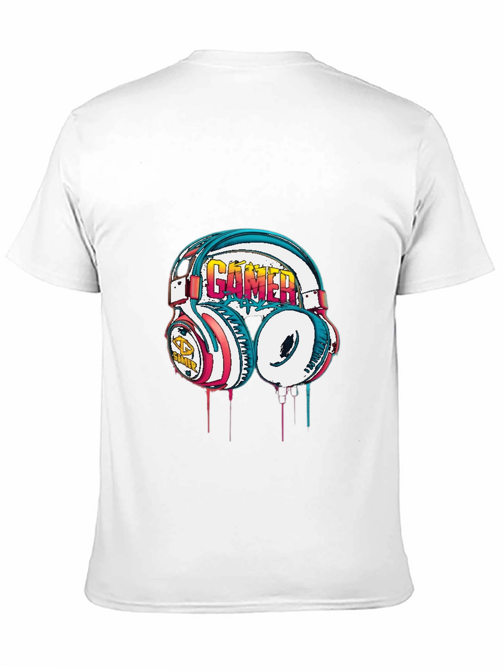 Gamer Headset Graphic Tee - Black Cotton Casual Shirt