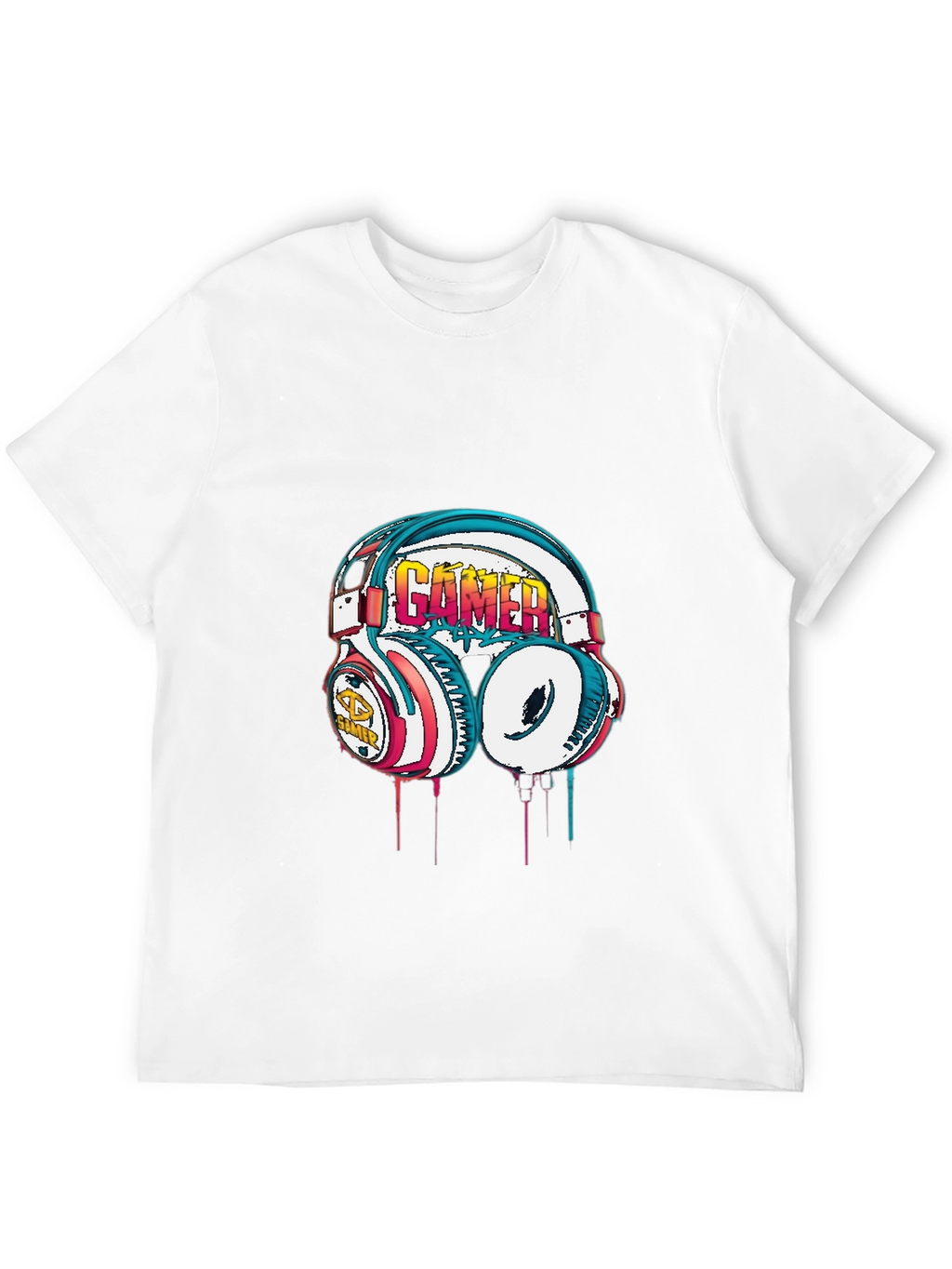 Gamer Headset Graphic Tee - Black Cotton Casual Shirt