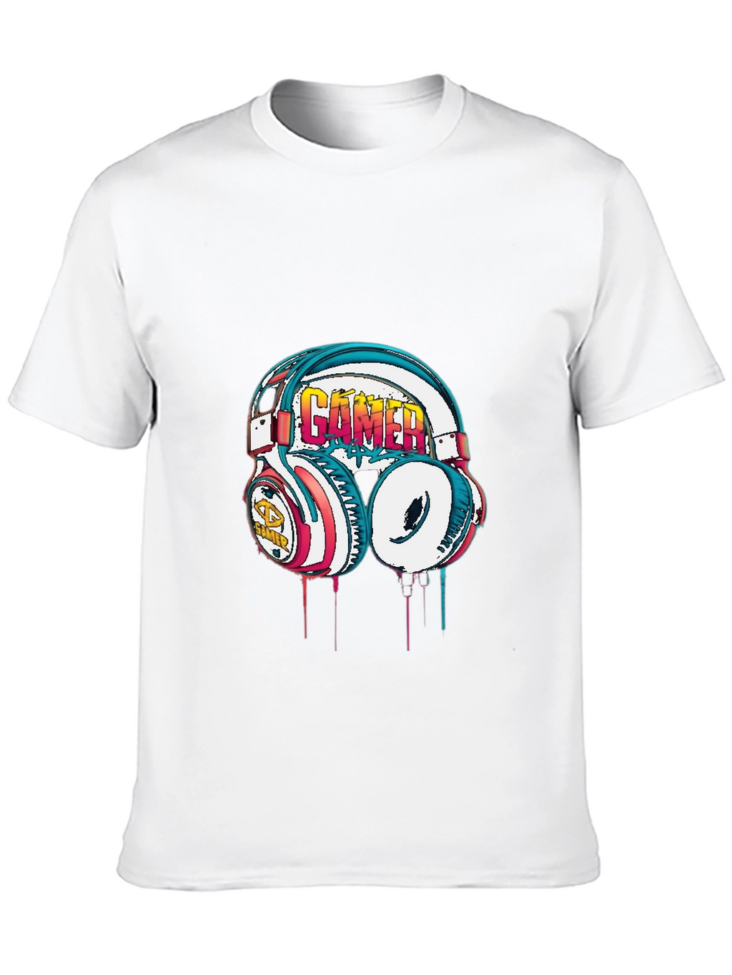 Gamer Headset Graphic Tee - Black Cotton Casual Shirt
