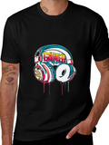 Gamer Headset Graphic Tee - Black Cotton Casual Shirt