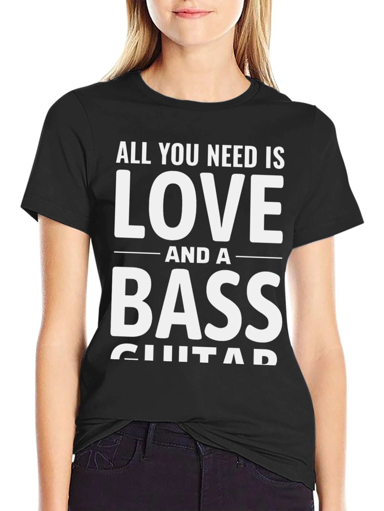 Love and Bass Guitar Black T-Shirt - Musician Tee