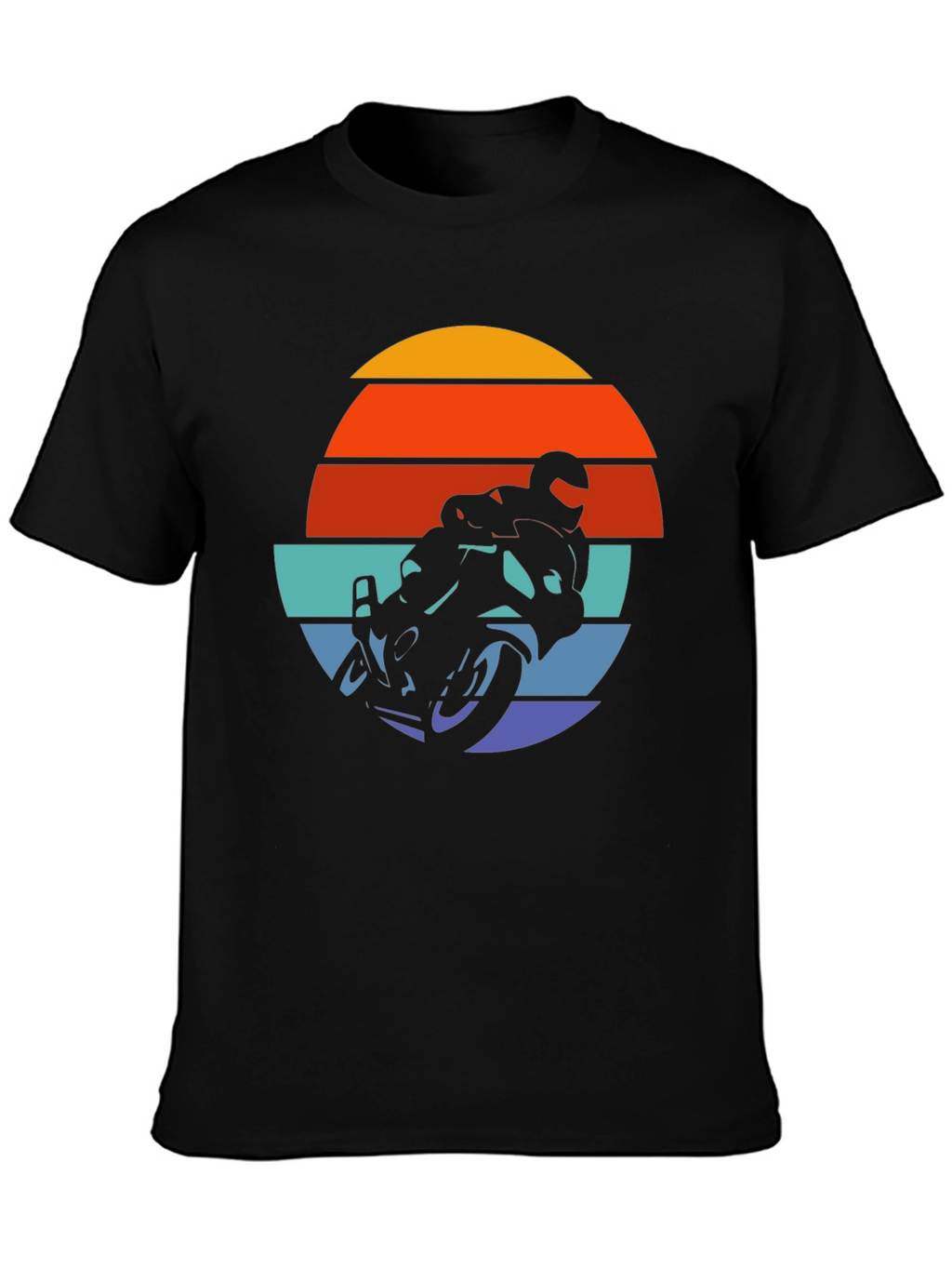 Retro Motorcycle Sunset Graphic Tee - Black Cotton