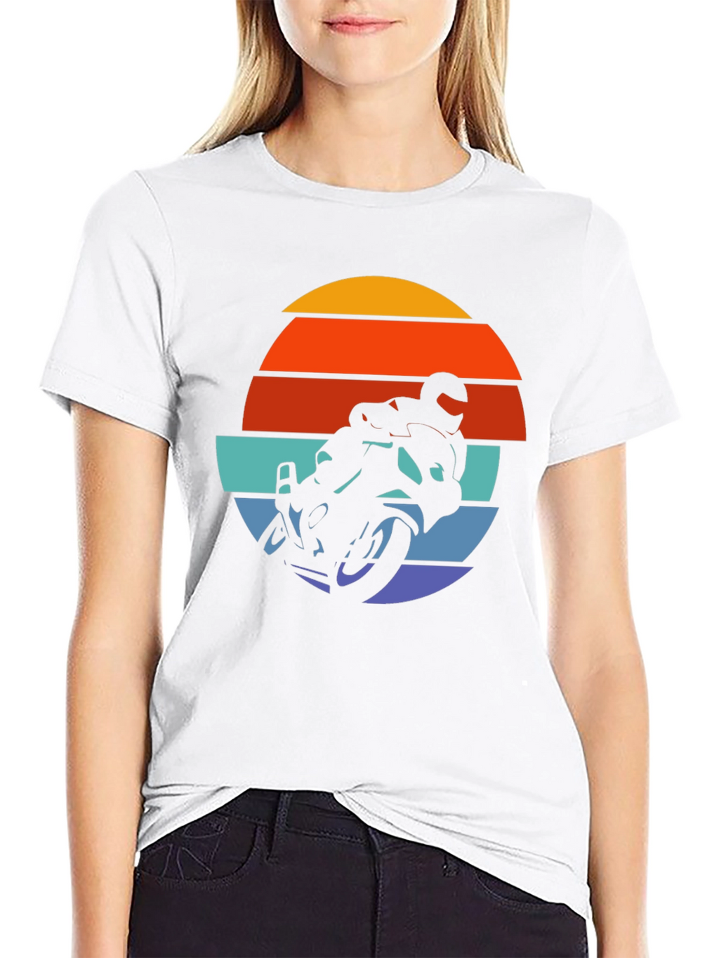 Retro Motorcycle Sunset Graphic Tee - Black Cotton