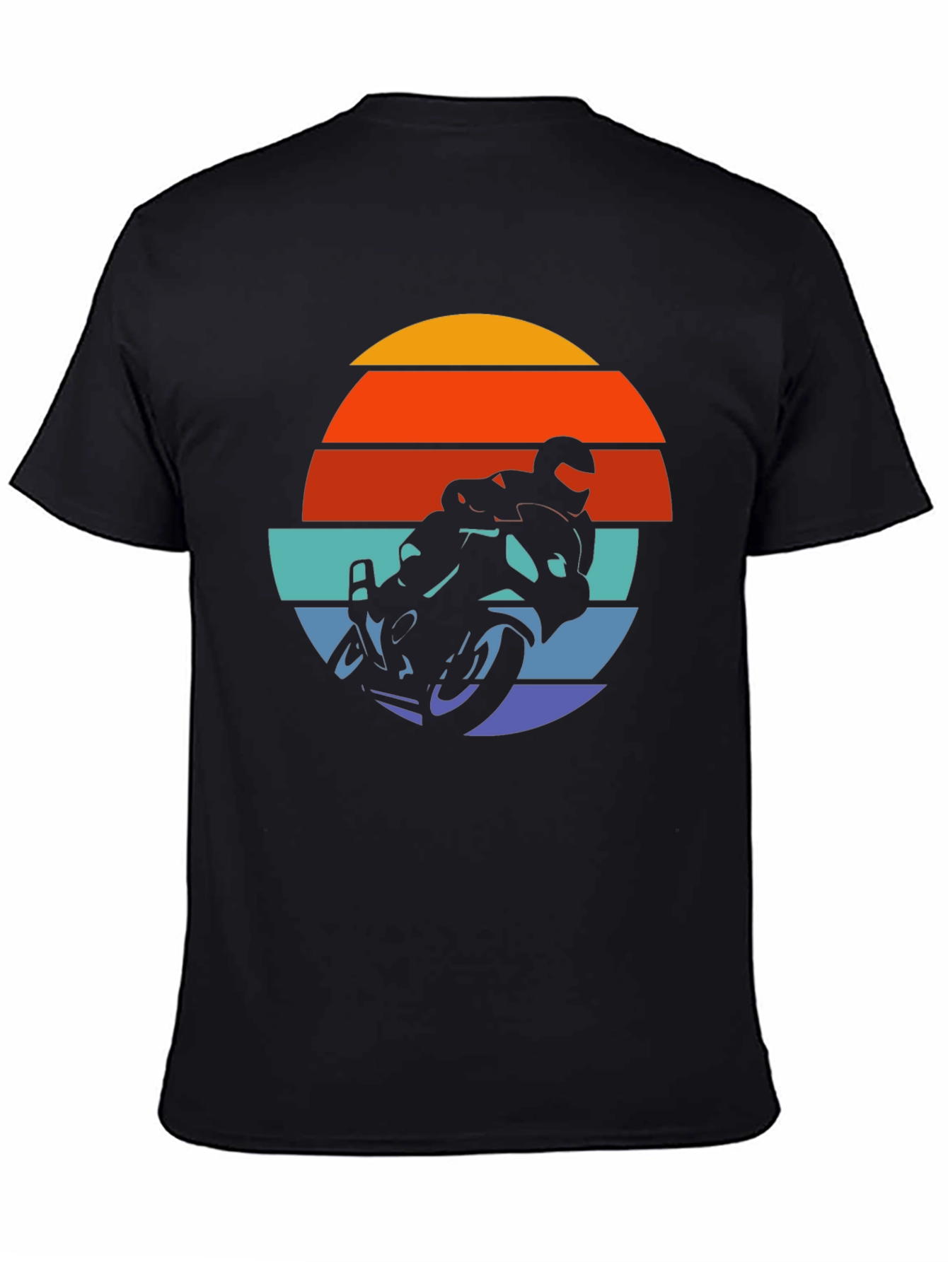Retro Motorcycle Sunset Graphic Tee - Black Cotton