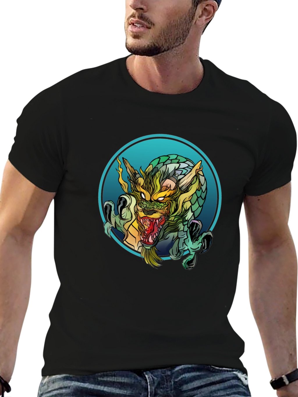 Dragon Graphic Print Black T-Shirt