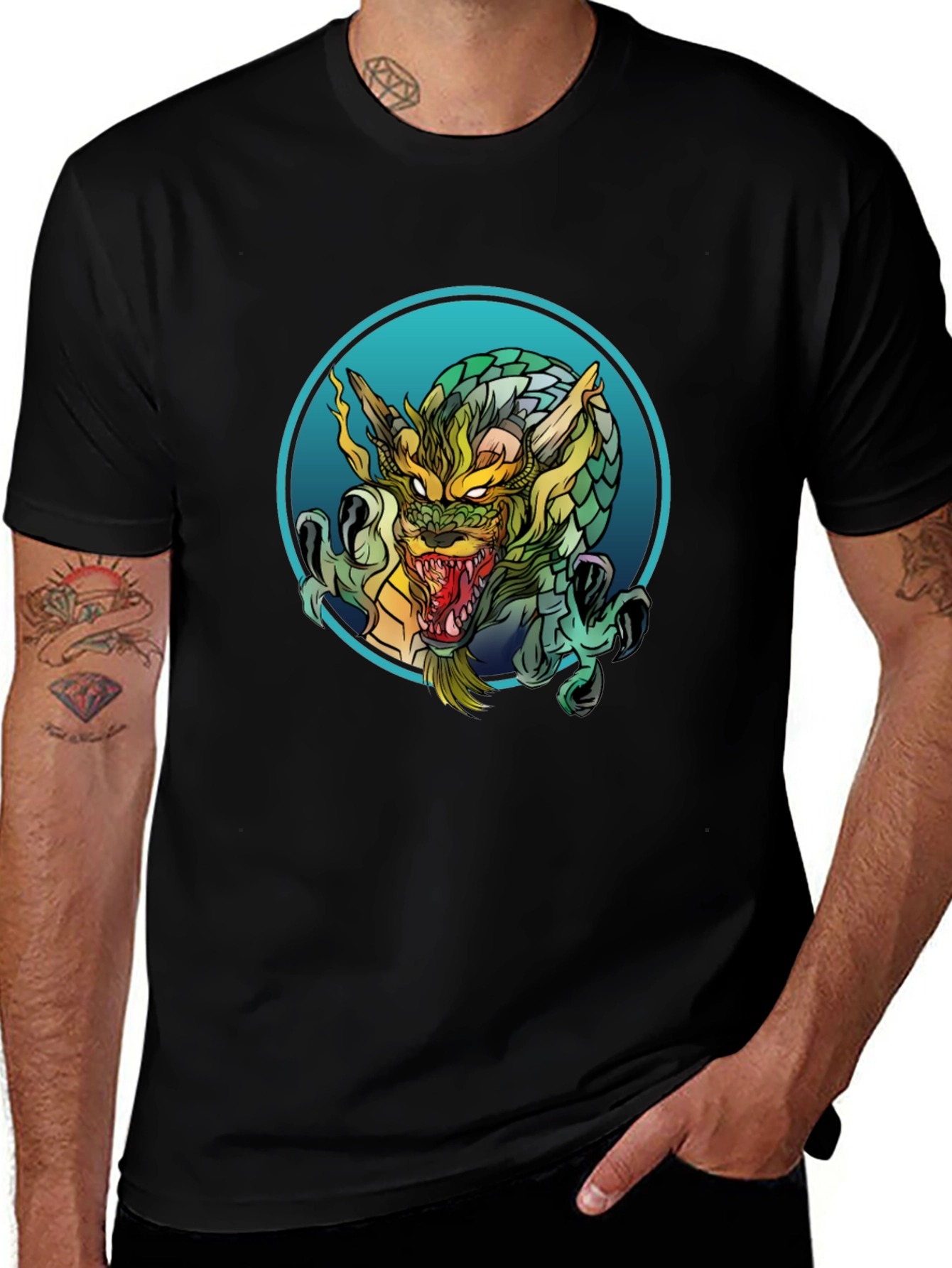 Dragon Graphic Print Black T-Shirt