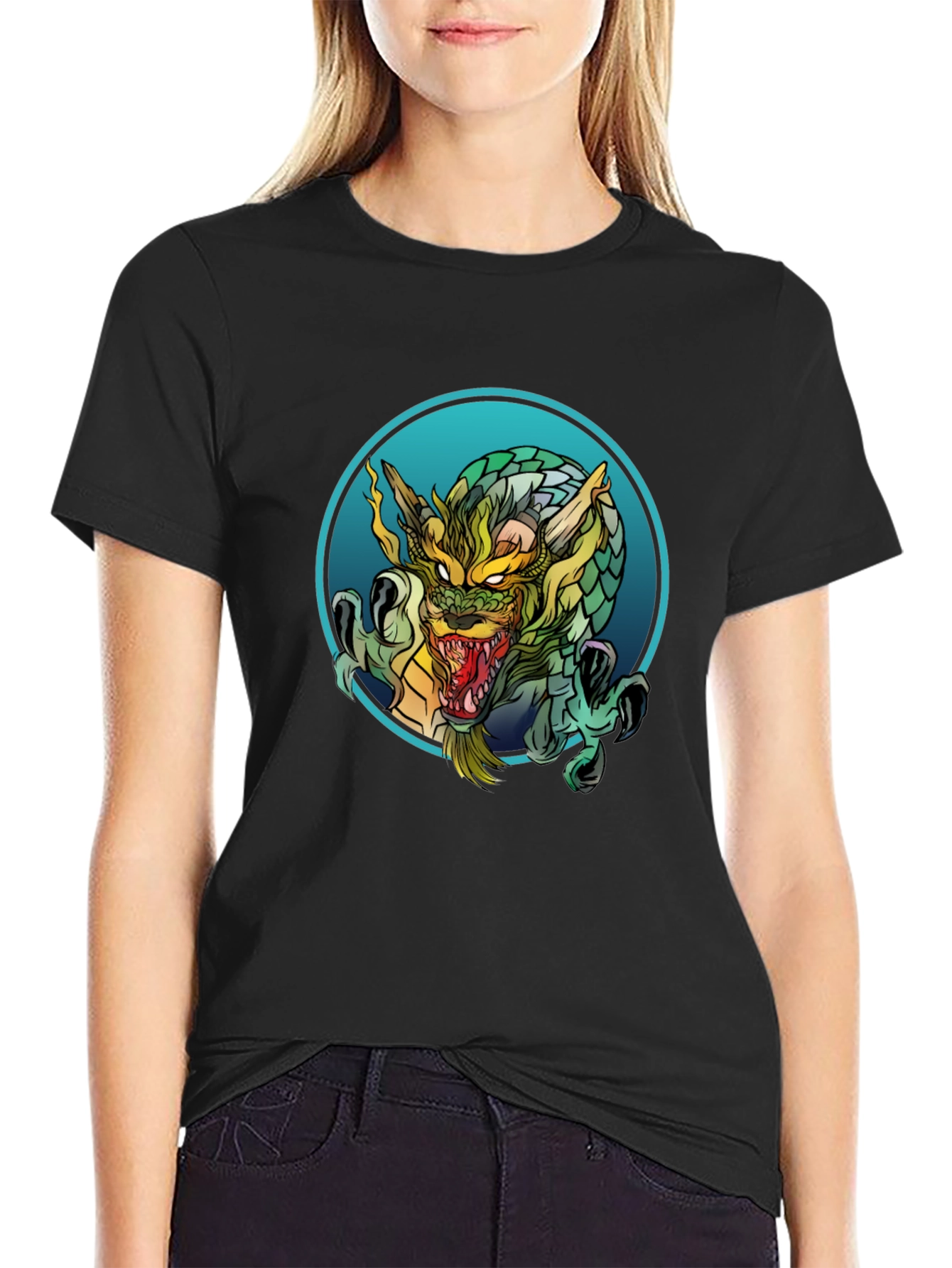 Dragon Graphic Print Black T-Shirt