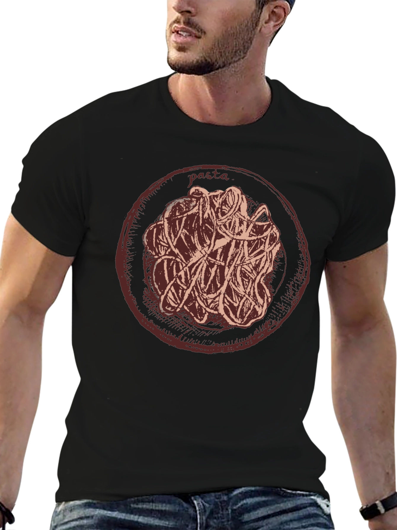 Pasta Graphic T-Shirt Casual Crew Neck Tee