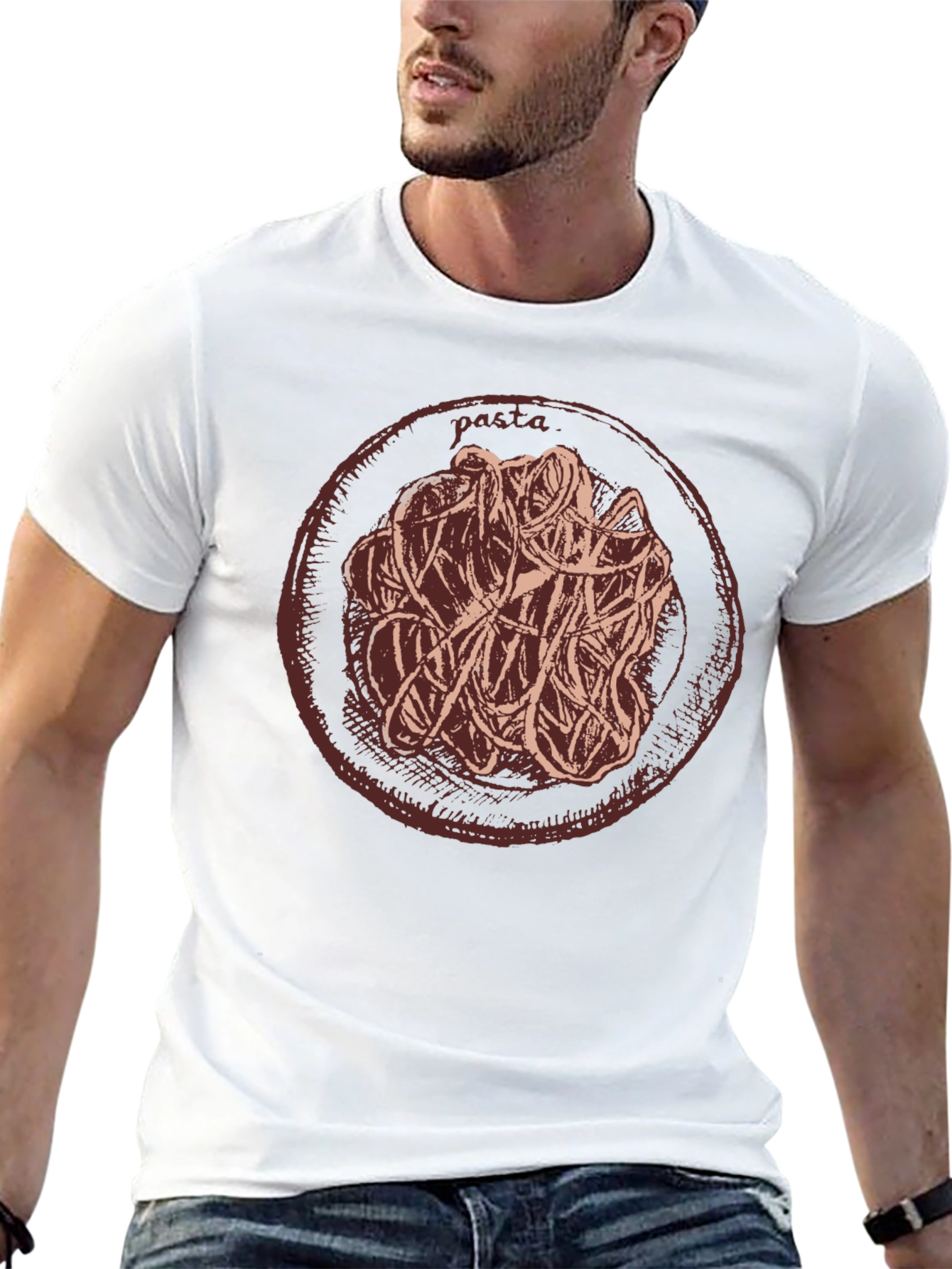 Pasta Graphic T-Shirt Casual Crew Neck Tee
