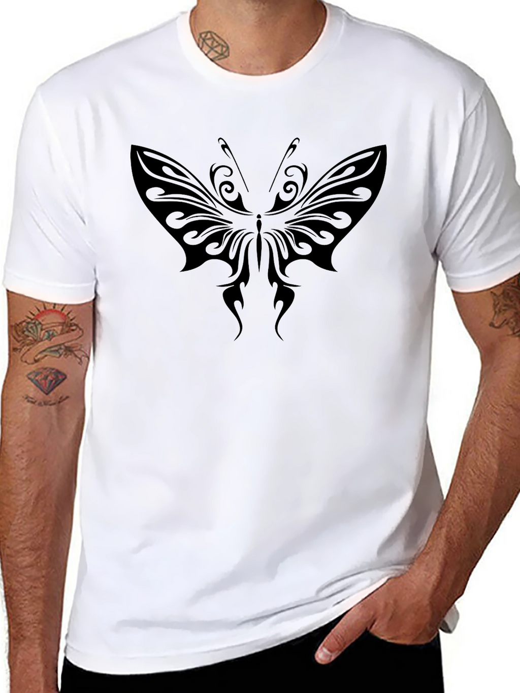 Tribal Butterfly Graphic Black T-Shirt