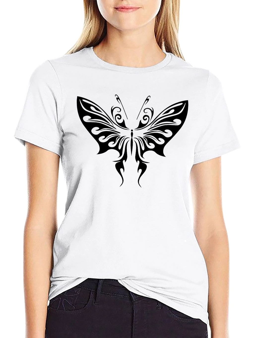 Tribal Butterfly Graphic Black T-Shirt
