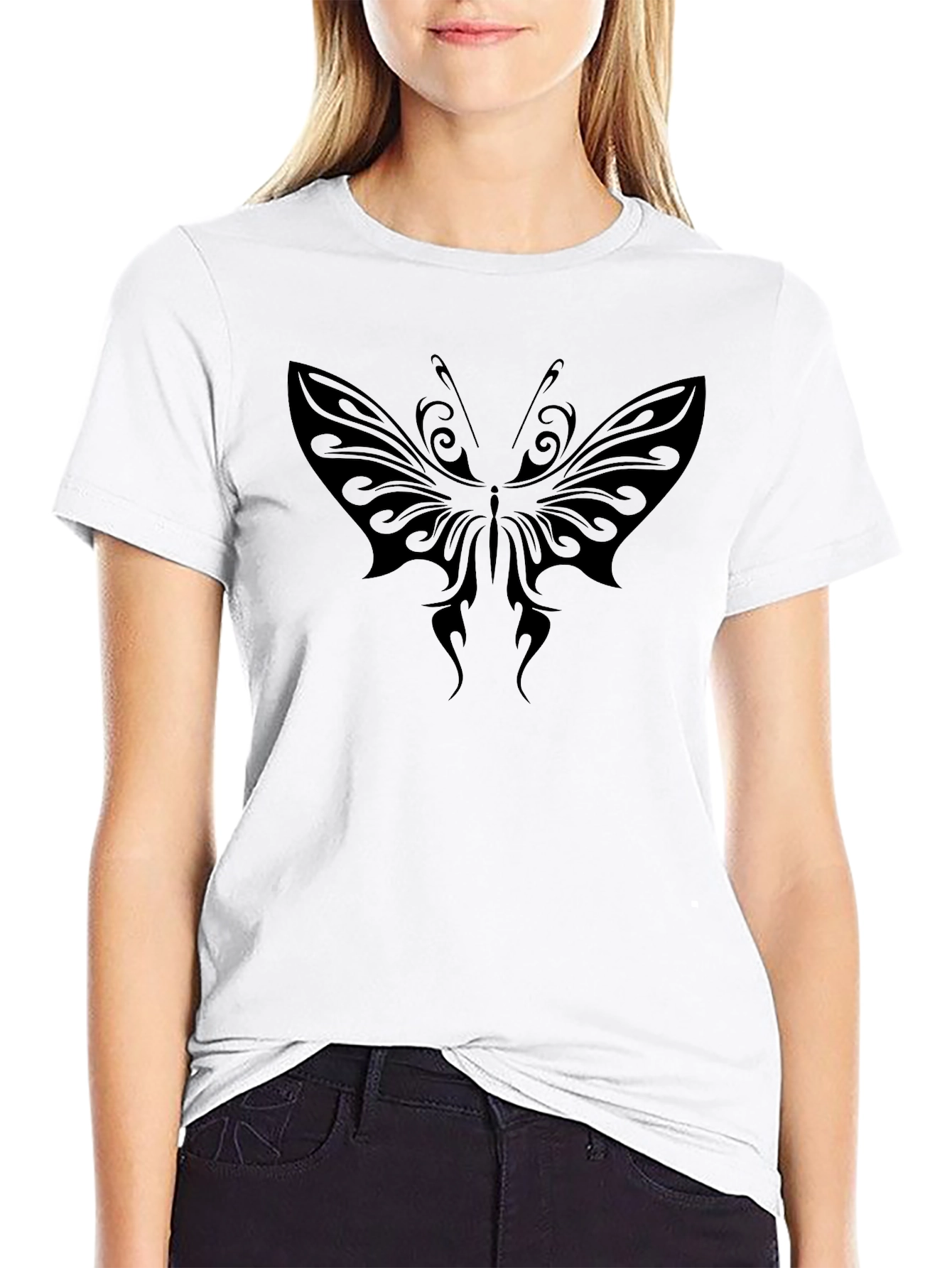 Tribal Butterfly Graphic Black T-Shirt