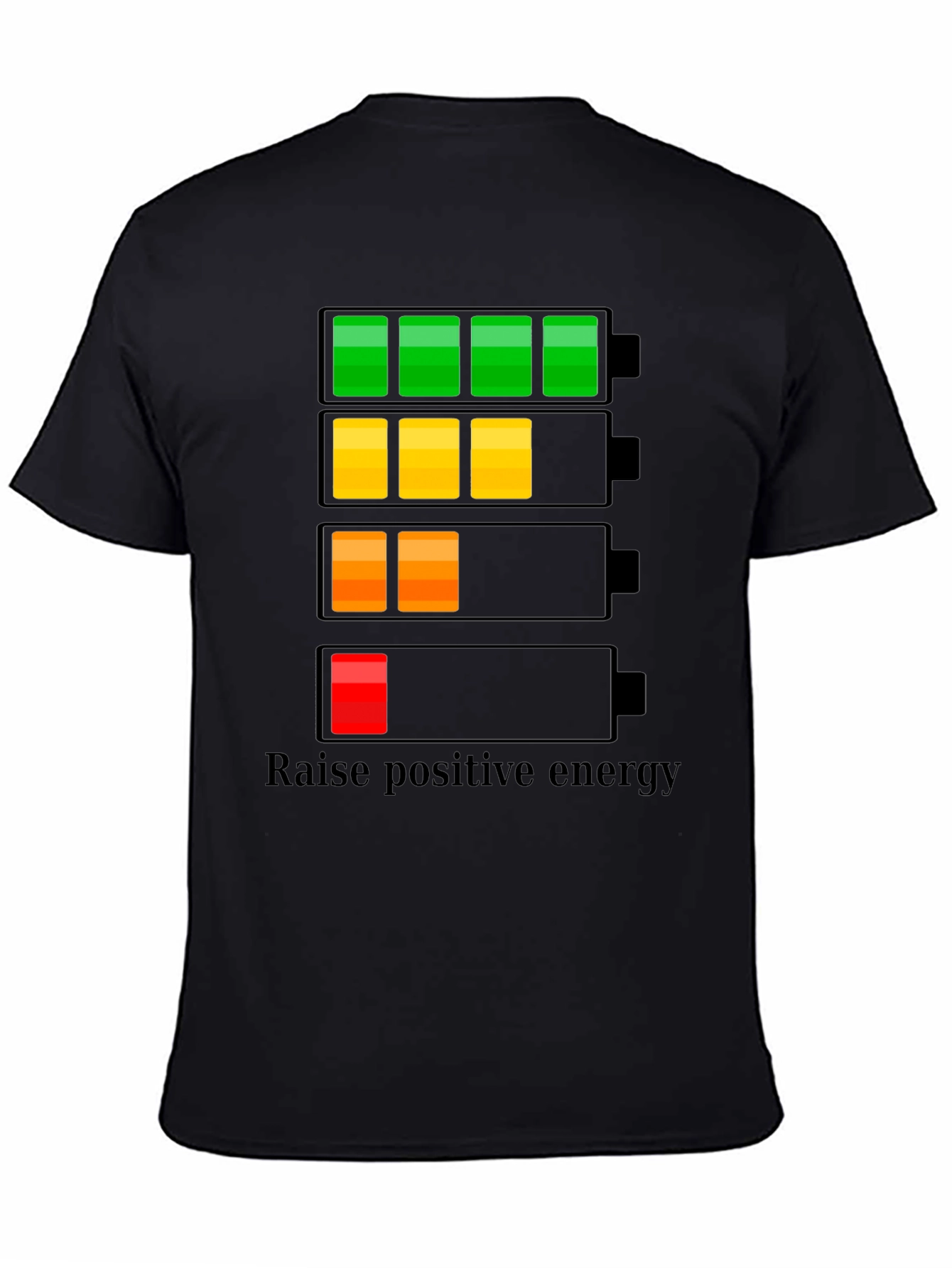 Raise Positive Energy Black T-Shirt - Battery Life Design