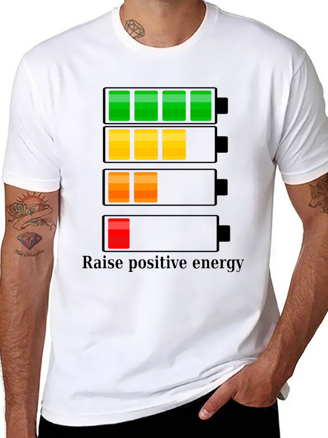 Raise Positive Energy Black T-Shirt - Battery Life Design