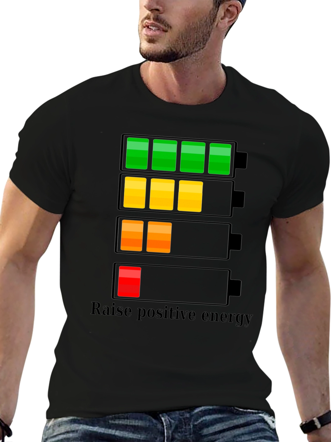 Raise Positive Energy Black T-Shirt - Battery Life Design