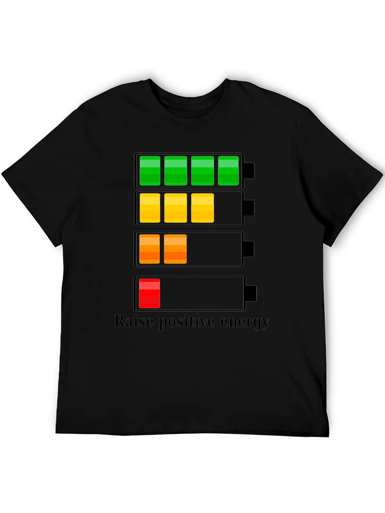 Raise Positive Energy Black T-Shirt - Battery Life Design