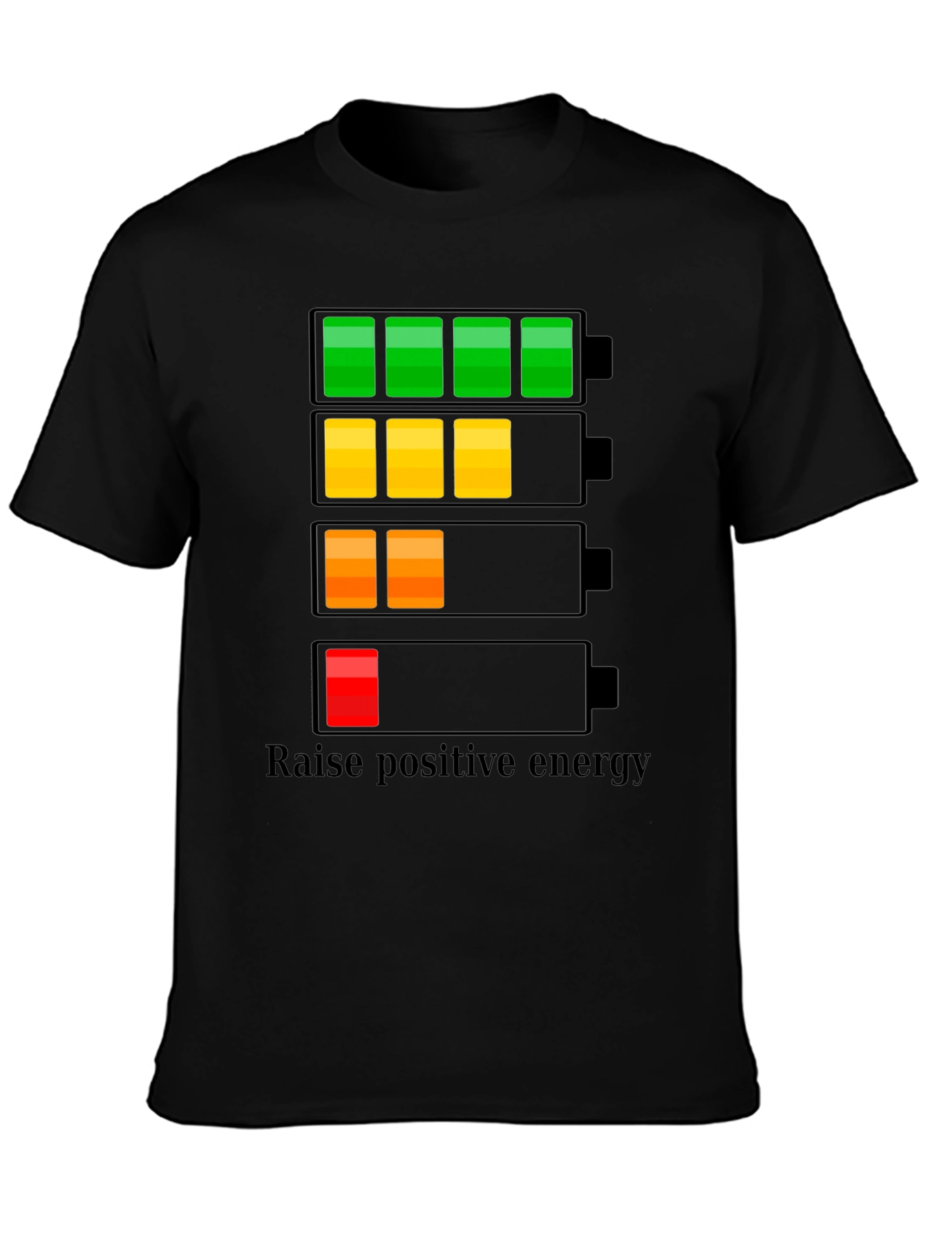 Raise Positive Energy Black T-Shirt - Battery Life Design