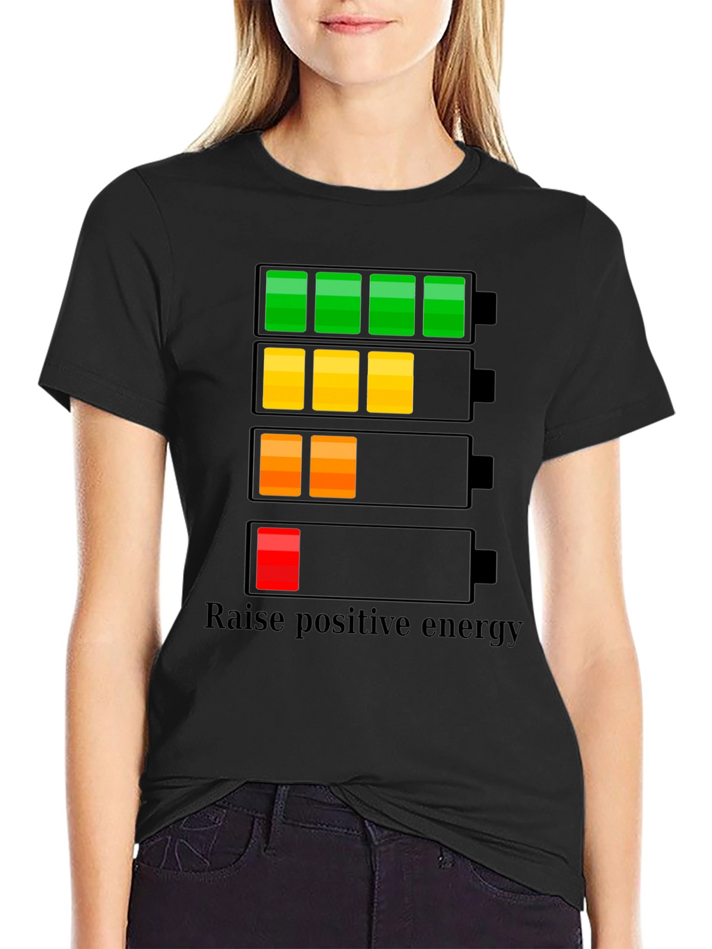 Raise Positive Energy Black T-Shirt - Battery Life Design