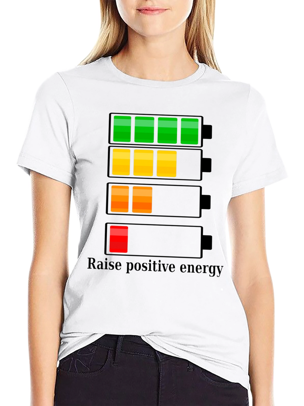 Raise Positive Energy Black T-Shirt - Battery Life Design